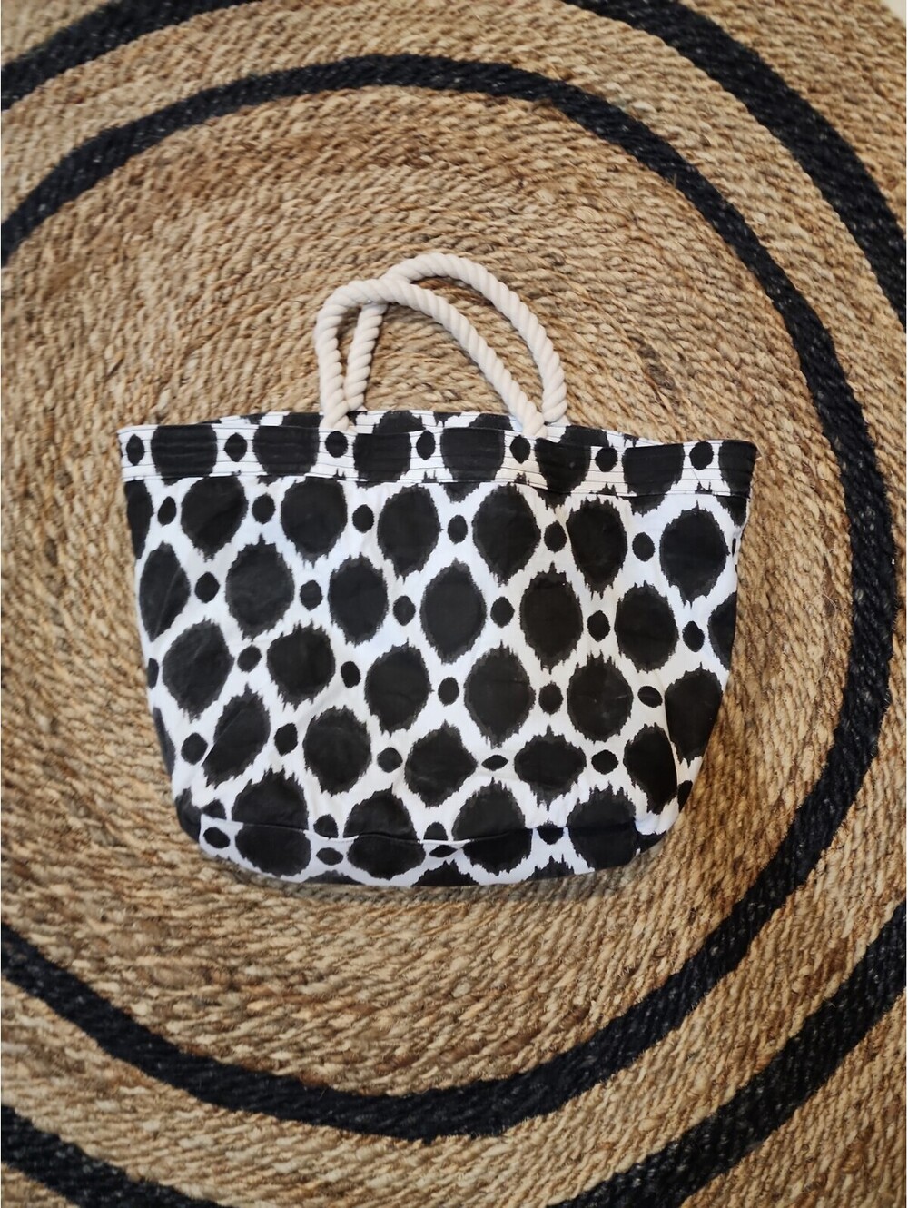 PB Teen Lunch Tote With Ice Pack Black And White Print CA94109 China 100% Cotton